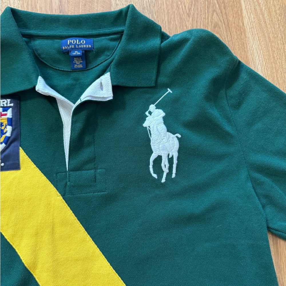 Vintage Ralph Lauren Banner Stripe Big Pony Polo Shirt Size XL - Picture 9 of 10